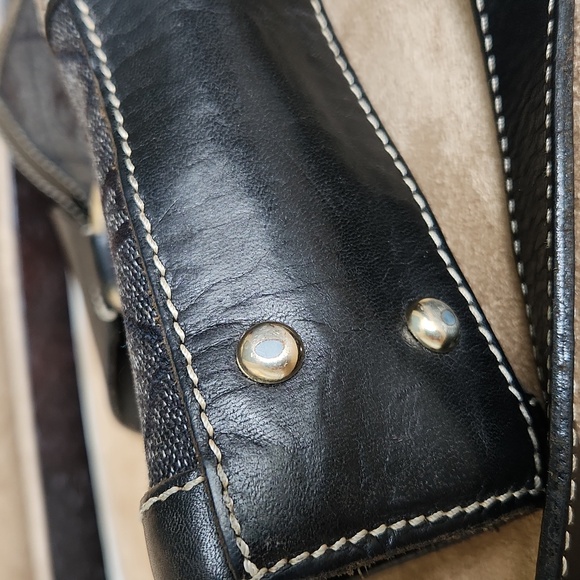 Dooney and Bourke ❤️ ring flap dark Grey canvas black leather shoulder bag - Picture 7 of 17